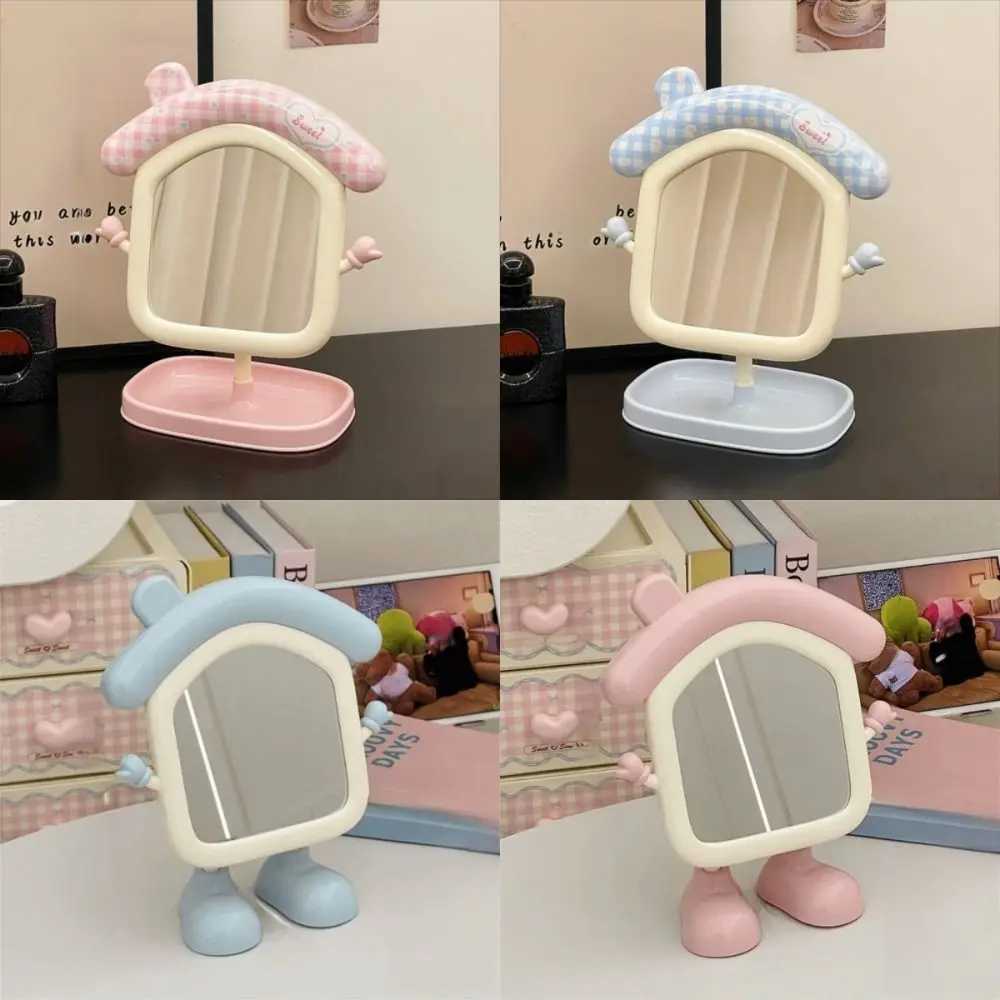 Portable Cute Makeup Mirror High-definition Storage Desktop Decorative Mirrors Creative Adjustable Angle Cartoon House Mirror H260324
