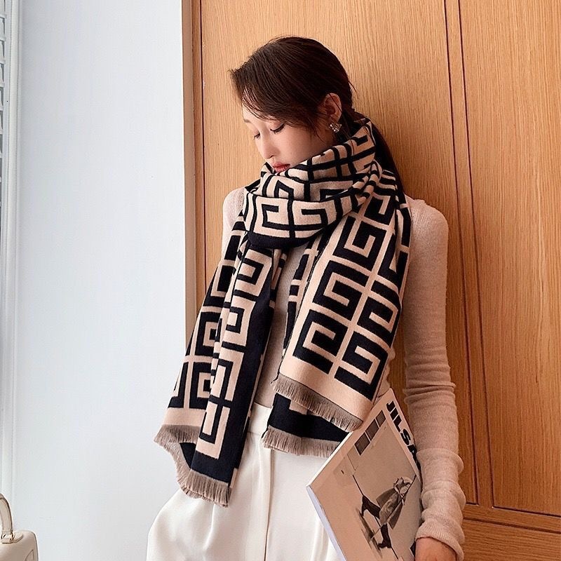 New Double-sided Scarf Designer Scarf Imitation Cashmere Shawl Knitted Warm Scarf Outdoor Warm Multi-functional Shawl Luxurious Scarf