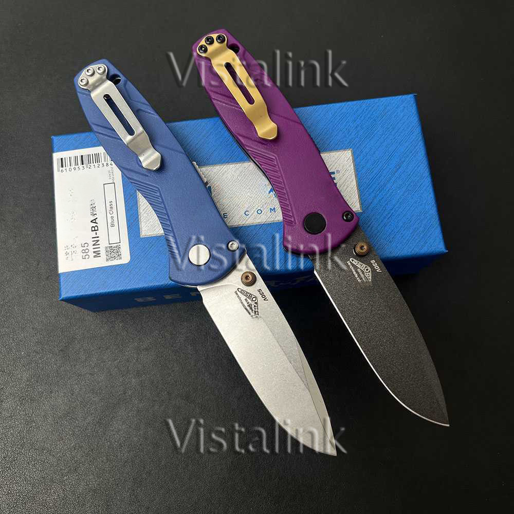 BM 585 Mini Barrage AXIS-Assisted Folding Pocket Knife Satin Drop Point Plain Blade Nylon Fiber Handle Outdoor EDC Utility Tools