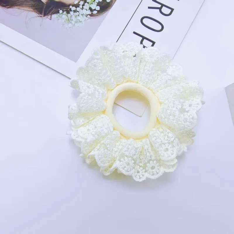 Off-white Lace Large Intestine Hair Band Womens Disc Hair Elegant Rubber Band Hair Rope on The Back of The Head Headgear H260324
