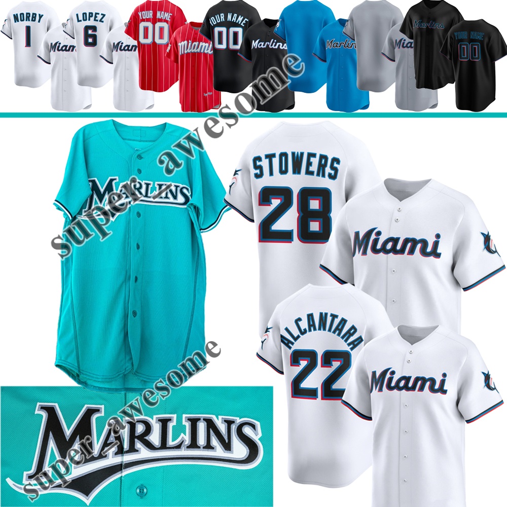 Marlins Baseball Jersey Kyle Stowers Sandy Alcantara Otto Lopez Connor Norby Eury Perez Xavier Edwards Jakob Marsee Miguel Cabrera Dontrelle Willis Jose Fernandez