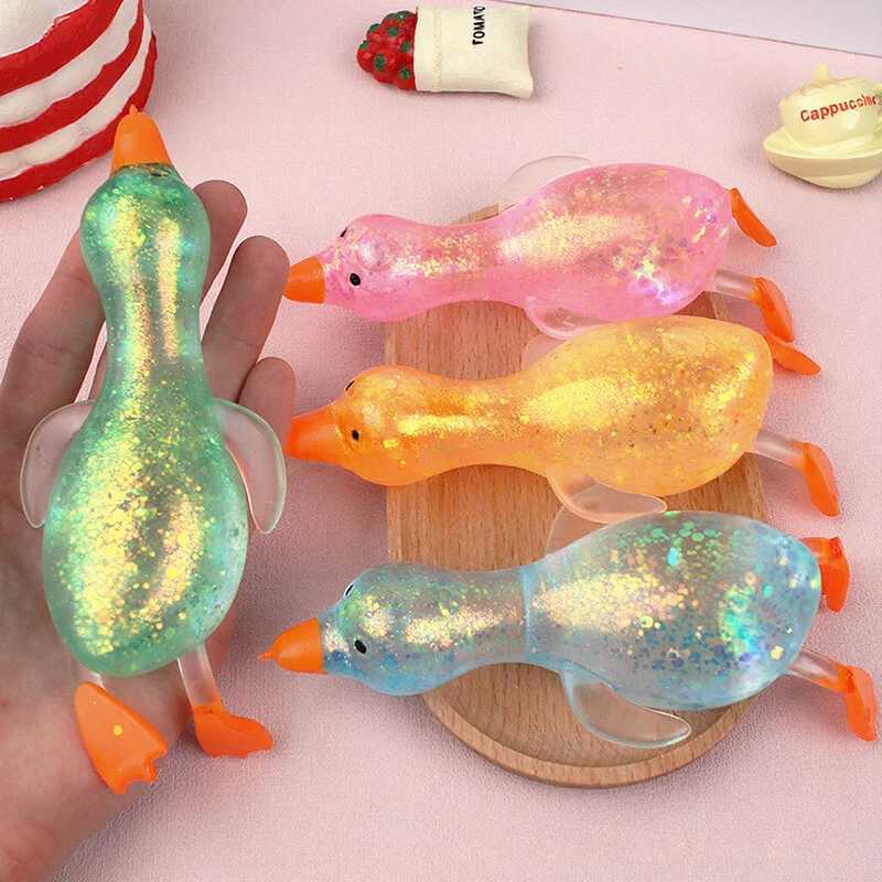 Cute Duck Squishy Glitter Pinching Slow Rebound Soft Pressure Ball Steel Pipe Venting Office Home Decor Kid Adult Birthday Gift H260324