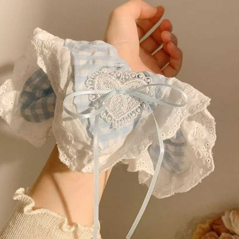 Ladies Hair Tie Blue Plaid Bow Lace Square Scarf Headband Korean Womens Oversized Hair Accessories Sweet Style Cute Scrunchies H260324