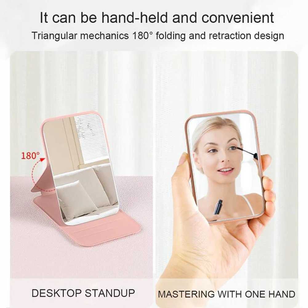 Folding Makeup Mirror With Adjustable Stand Pu Leather Soft Cover Small Makeup Mirror Portable Travel Mirror For Office Desk H260324