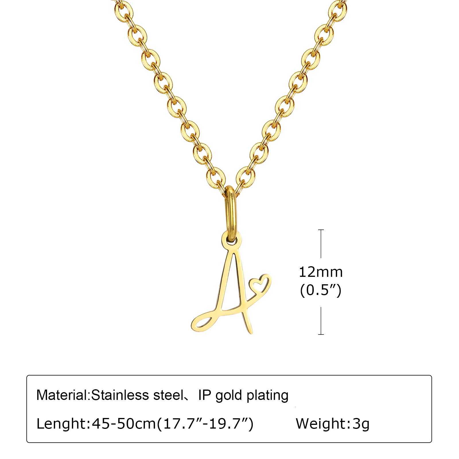 Charms Heart Initial Necklaces for WomenGold Plated Letter Pendant Necklace 26 Capital A-Z Stainless Steel Jewelry 16-24 H260324 - view 6