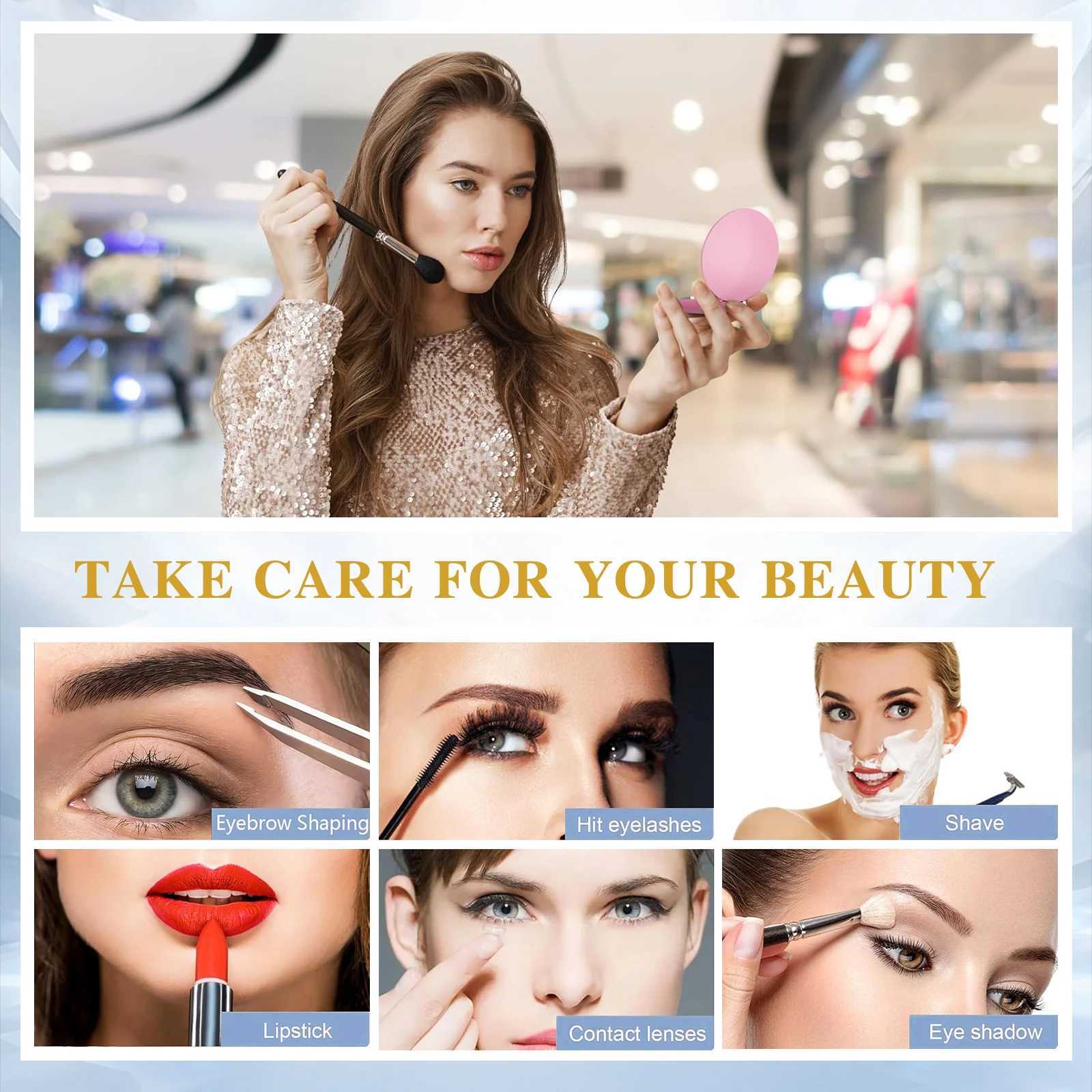 Folding Compact Makeup Mirror with Light 2X Magnification LED Pocket MirrorTravel Portable Handheld Cosmetic Mirror for Gifts H260324