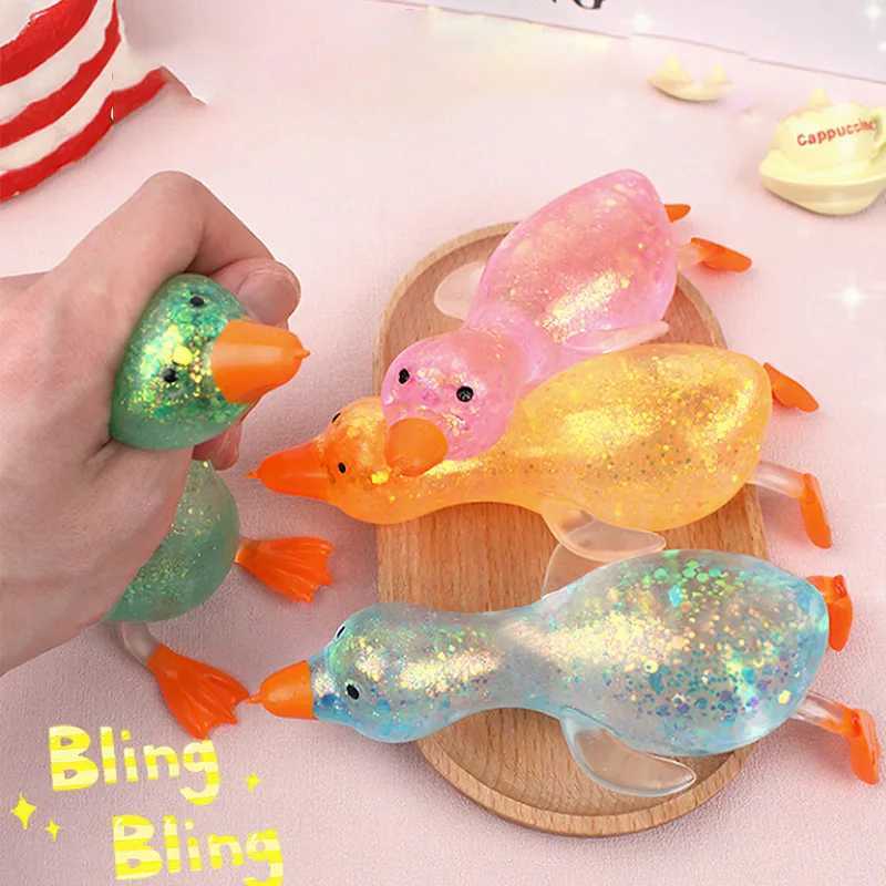 Cute Duck Squishy Glitter Pinching Slow Rebound Soft Pressure Ball Steel Pipe Venting Office Home Decor Kid Adult Birthday Gift H260324