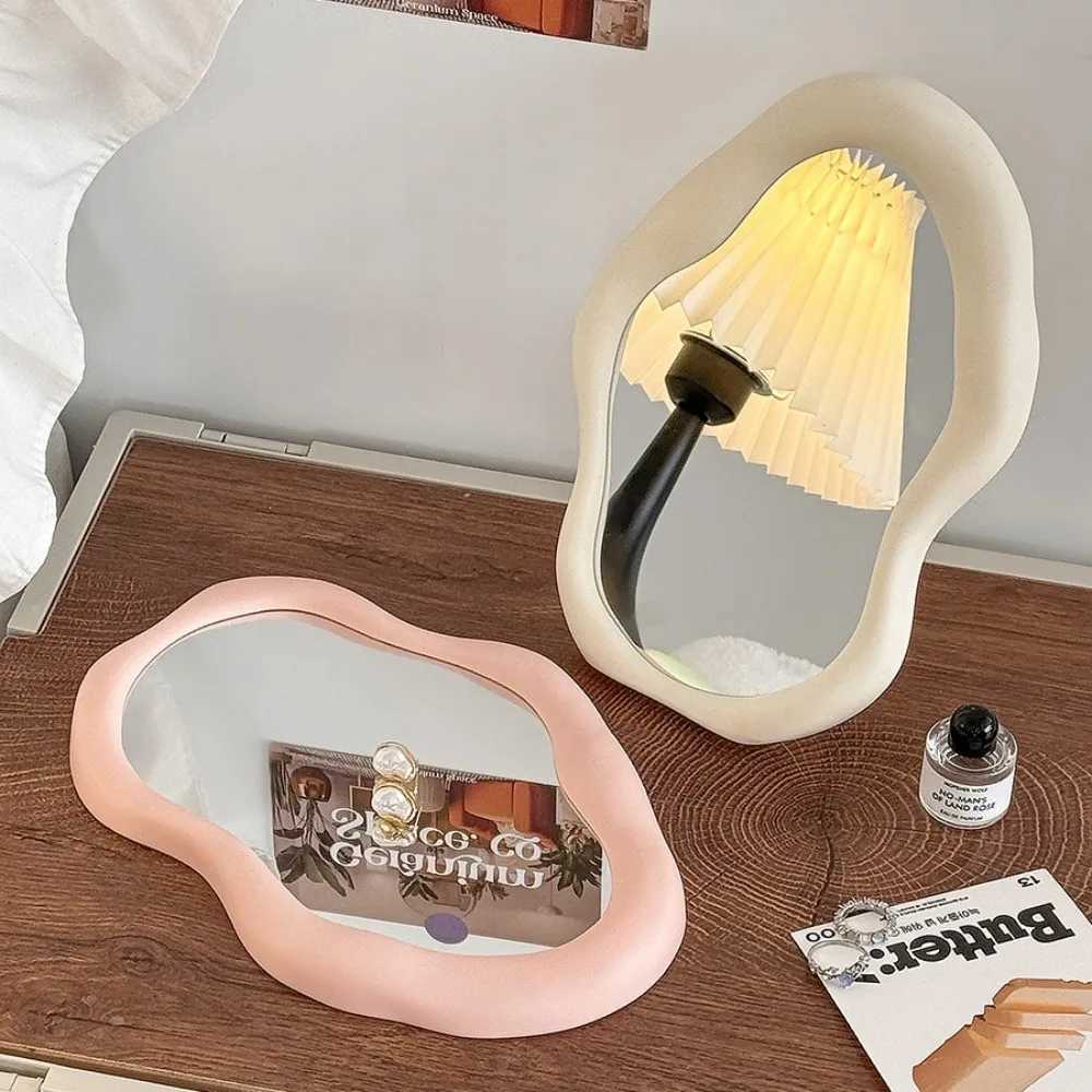 1PC Cream Style Makeup Mirror Decorative Irregular Simple Standing Dresser Mirror Cloud Shaped French Hairdressing Wall Mirror H260324