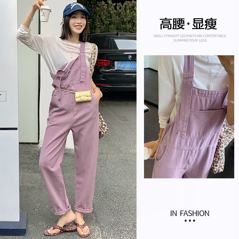 Purple Denim Overalls For Women Summer Designer Pants New Style Loose Fit For Pear-shaped Body Slimming And Age-reducing Harem Jumpsuit