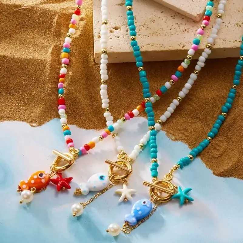 Charm Ocean Starfish OT Buckle Pendant Necklace for Women Handmade RBeads Ceramic Fish Choker Necklace Girls Party Jewelry H260324 - view 3