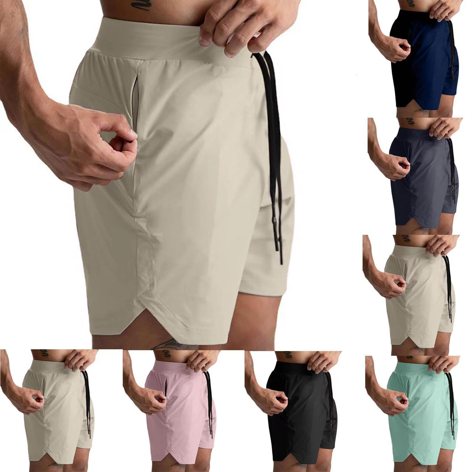 Apparel Men's Clothing Men's Shorts Single Layer Woven Quick-Dry Solid Color Running Fitness Sports Casual American Style Five-Point Shorts 