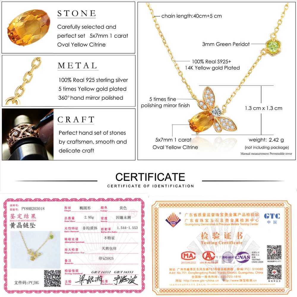 LAMOON Bee 925 Sterling Silver Necklace Natural Citrine Gemstone Necklaces 14K Real Gold Plated Chain Pendant Jewelry LMNI015 H260324 - view 6