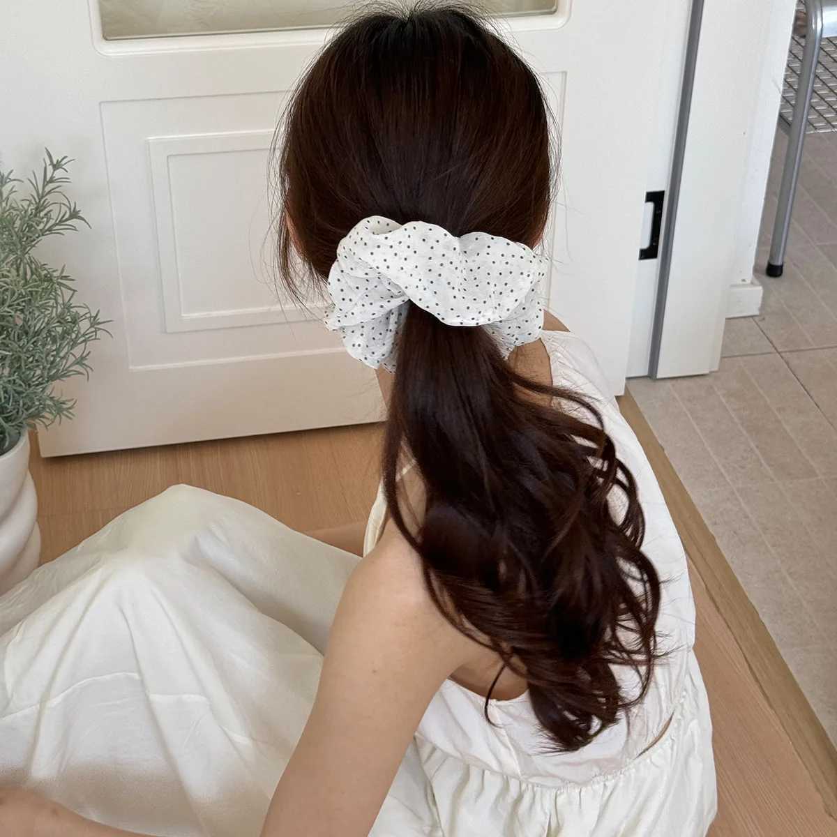 Womens New Scrunchies French Style Sweet Fashionable Hair Band Polka Dot Stripes Solid Color Buns Sweet Style Kawaii Hair Tie H260324