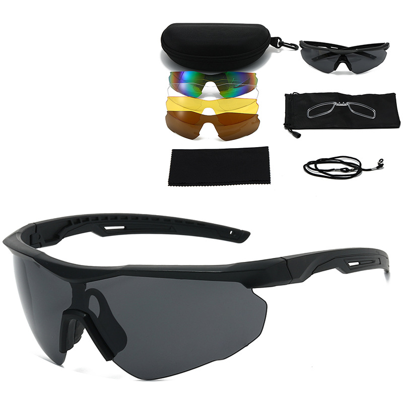 Cross border new explosion-proof wind goggles CS shooting goggles 5-piece set myopia windproof sand riding glasses tactical glasses