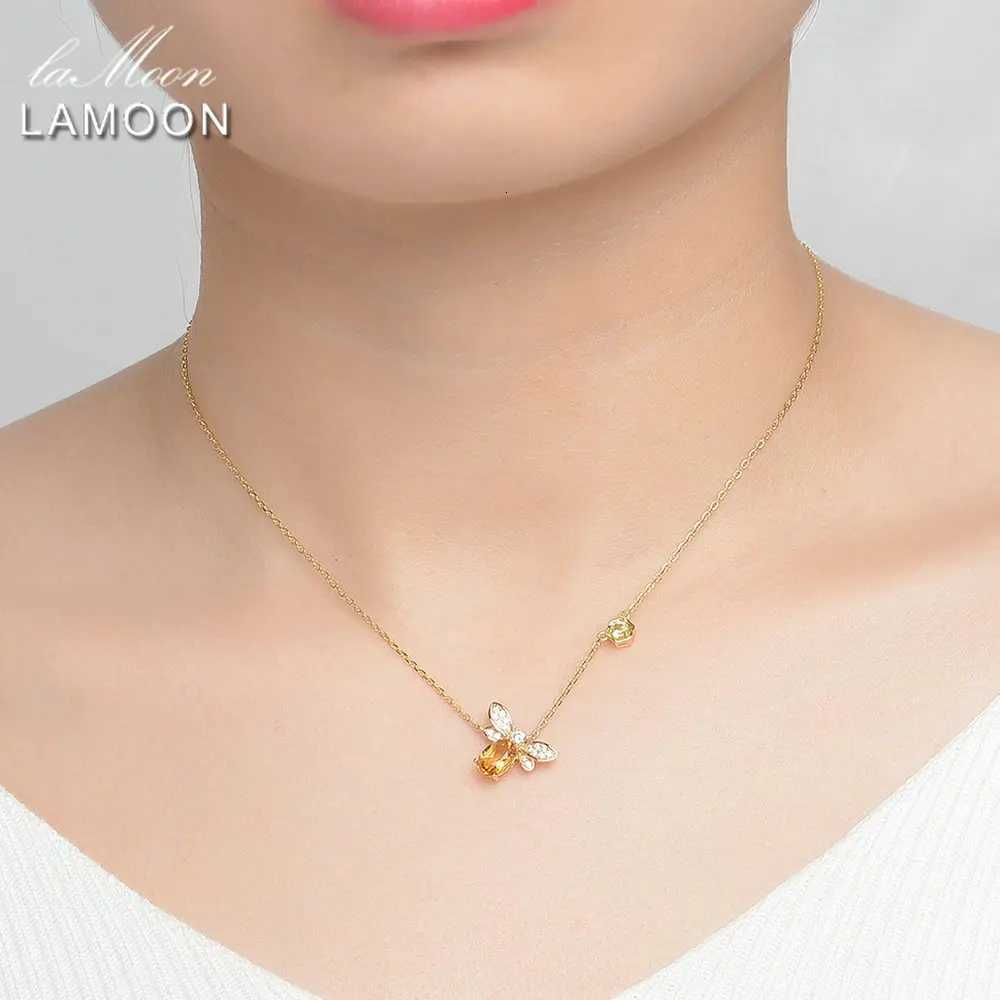 LAMOON Bee 925 Sterling Silver Necklace Natural Citrine Gemstone Necklaces 14K Real Gold Plated Chain Pendant Jewelry LMNI015 H260324 - view 3
