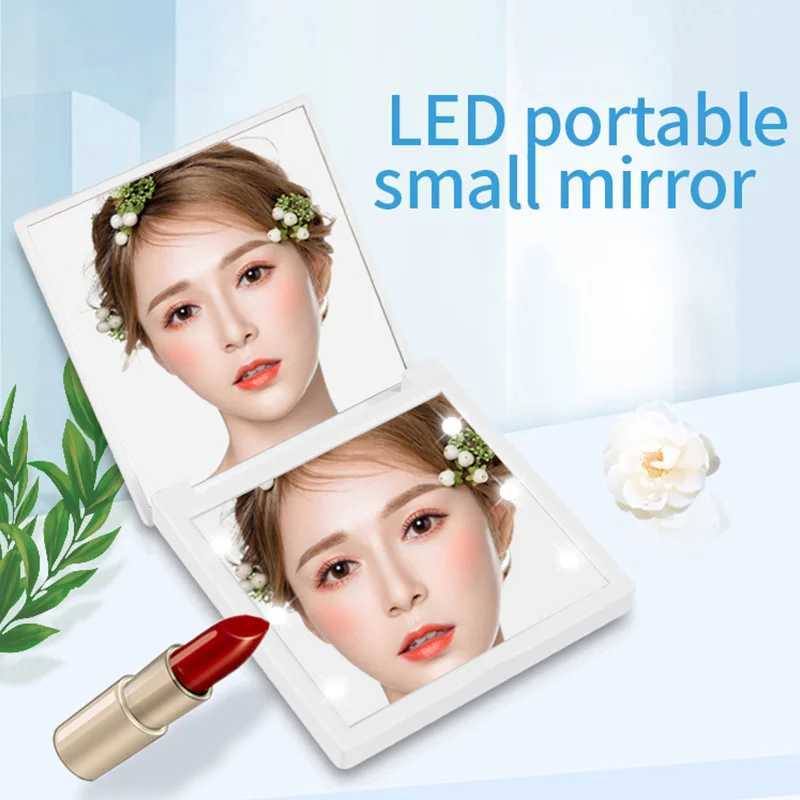 Small Compact Makeup Mirror with Lights for Women Mini Handheld Travel Folding Pocket Lighted Cosmetic Mirror for Gifts Purse H260324
