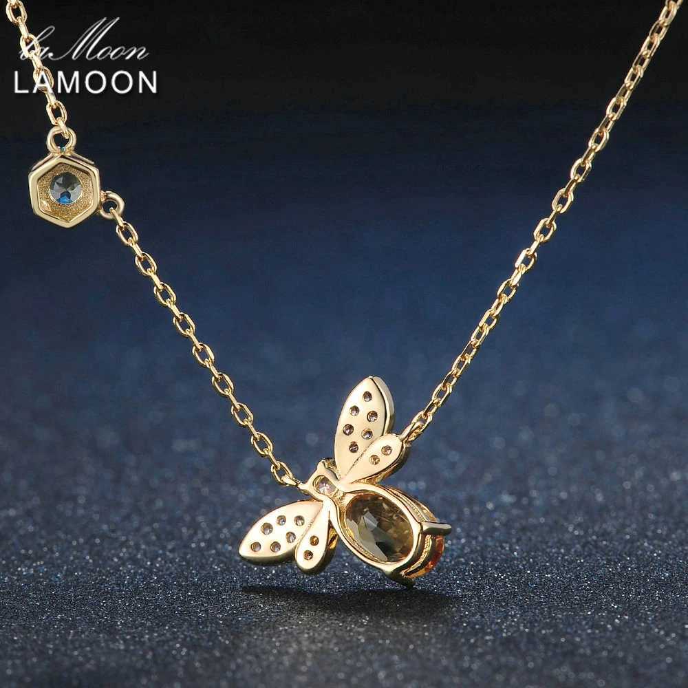 LAMOON Bee 925 Sterling Silver Necklace Natural Citrine Gemstone Necklaces 14K Real Gold Plated Chain Pendant Jewelry LMNI015 H260324 - view 5