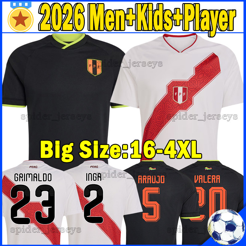 XXXL 4XL 26 27 Peru soccer jerseys ARAUJO INGA 2026 2027 national football team Men Uniforms REYNA GRIMALDO VALERA Player Version Football Shirts jerseys kids kits