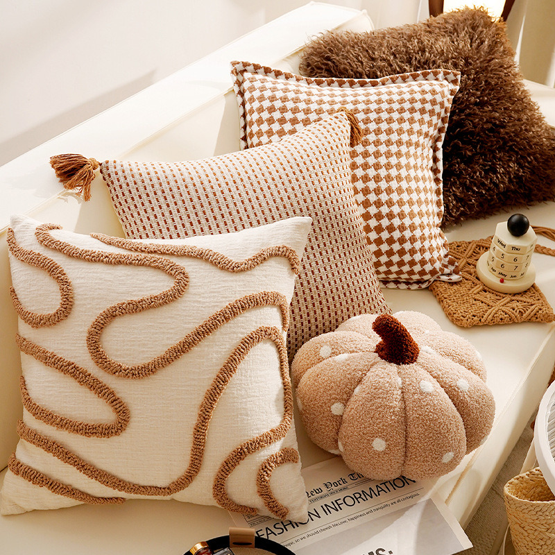 Cream Ivory Pillows Luxury Geometric Cushion Case Soft Decorative Pillow Cover For Sofa Chair Modern Home Decorations