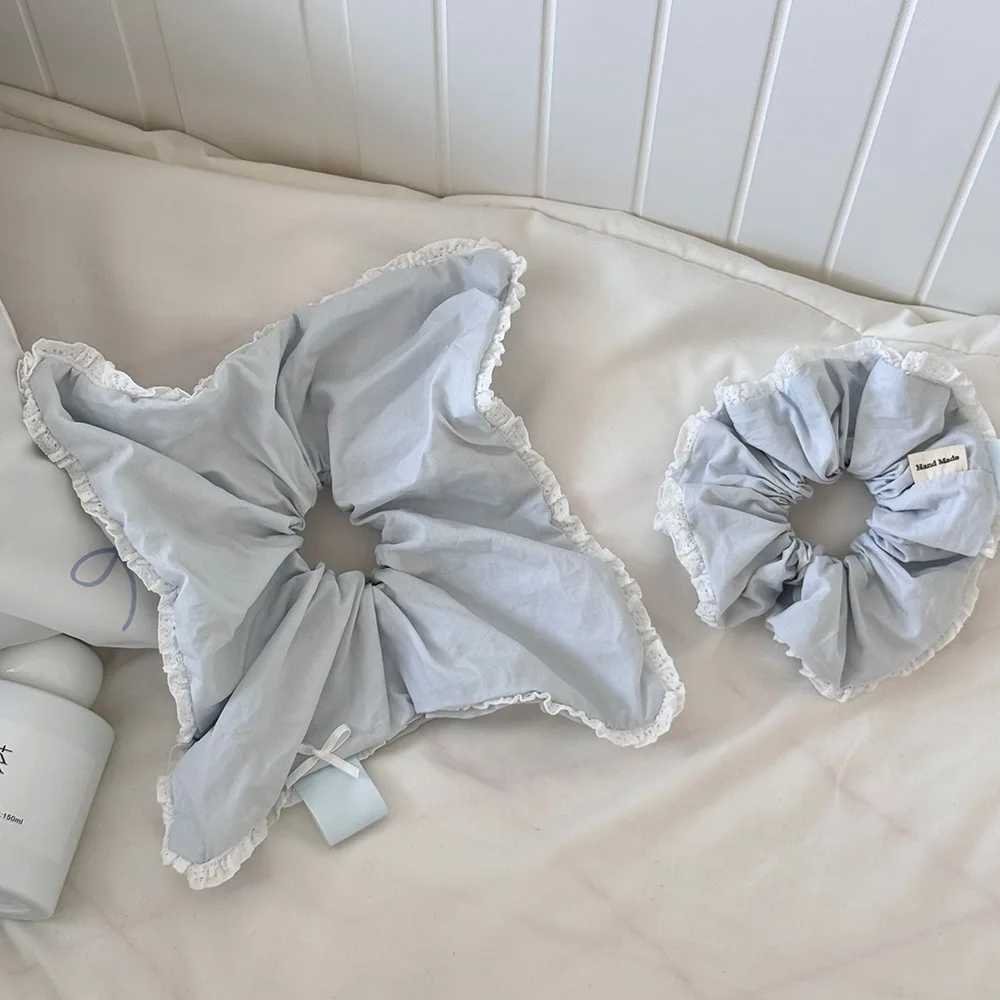 Ladies Nice Scrunchies Cute Pure Lace Light Blue Hair Band Sweet Large Intestine Band Sweet Hair Rope Sweet Style Hair Accessory H260324