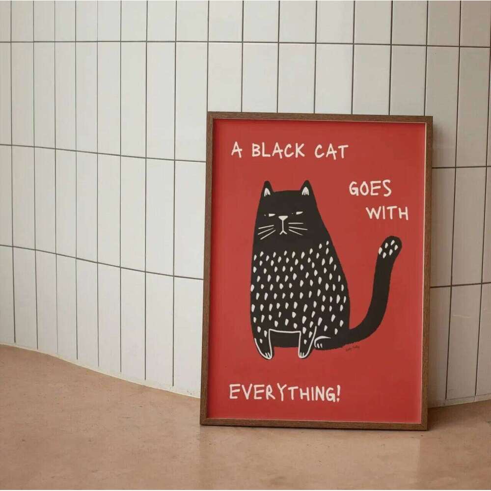 Modern Black Cat Wall Art Print Funny Animal Poster Cute Kitten Illustration With Quotes Canvas Painting Gift Home Decor 26H0324