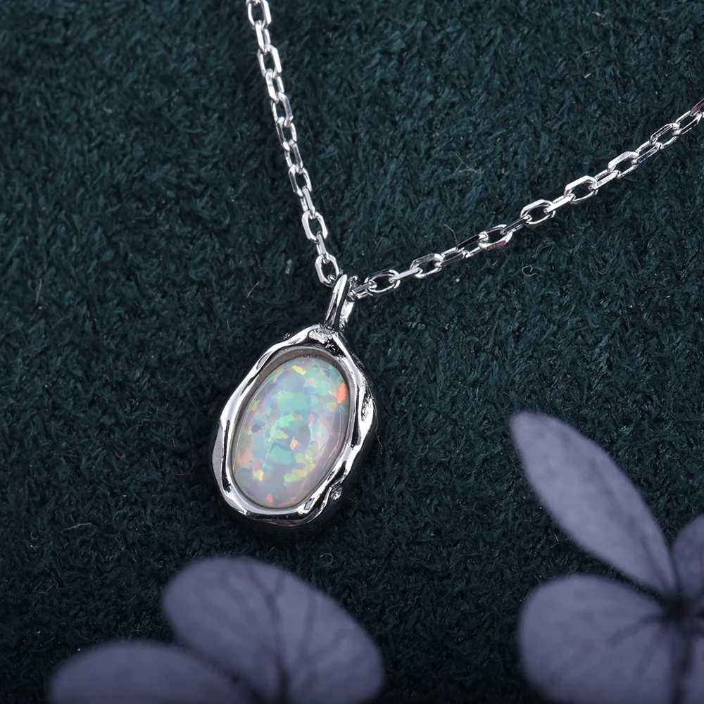 ITSMOS S925 Sterling Silver Irregular Created Opal Pendant Necklace Colorful Gemstone Necklace Inspirational Jewelry for women H260324 - view 4
