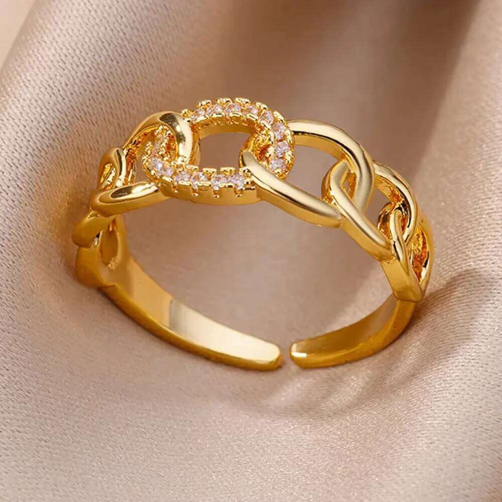 Jewelry Ring Gold Color Cubic Zirconia Chic Rings Punk Elegant Wedding Party Aesthetic Stainless Steel Ring For Women