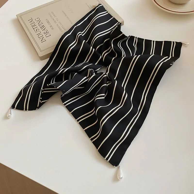 Fabric Striped Square Kerchief Scrunchies for Women Water Drop Imitation Pearl Pendant Ponytail Holders Personality Hair Bands H260324