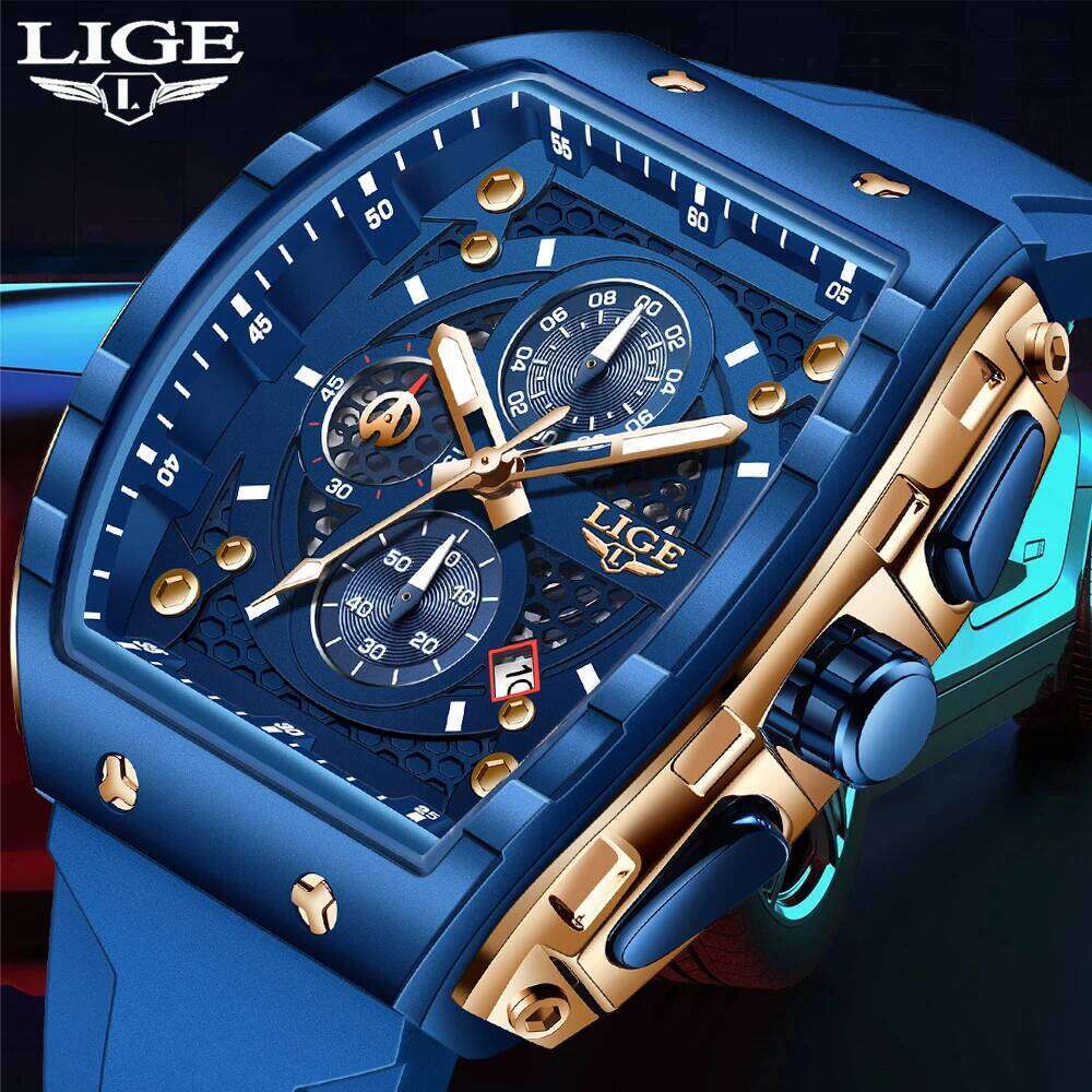 LIGE Fashion Mens Watches Top Brand Luxury Silicone Quartz Watch For Men Casual Military Sports Chronograph Relogios Masculino