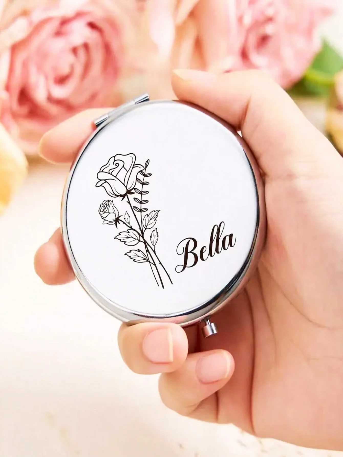 Personalized Compact Mirror Bridesmaid Gifts Birth Flower Makeup MirrorPocket Mirror For HerBridesmaid Thank You GiftBridal H260324