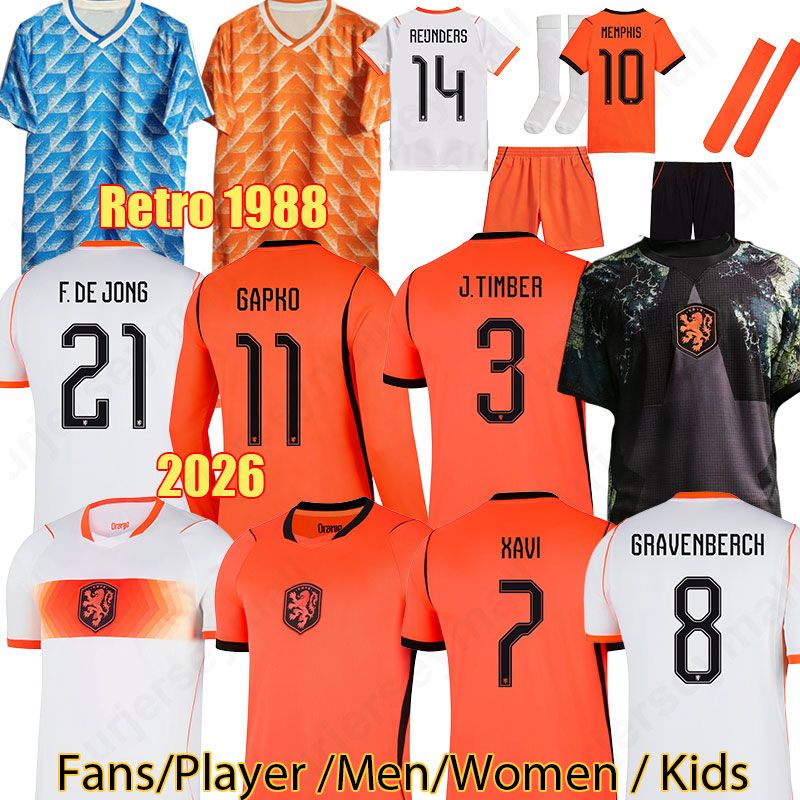 2026 Netherlands MEMPHIS Retro 1988 Authentic world Cup DE JONG 25 26 Holland jersey VIRGIL DUMFRIES BERGVIJN Shirt GAPKO GRAVENBERCH XAVI men kids kit Jersey 214