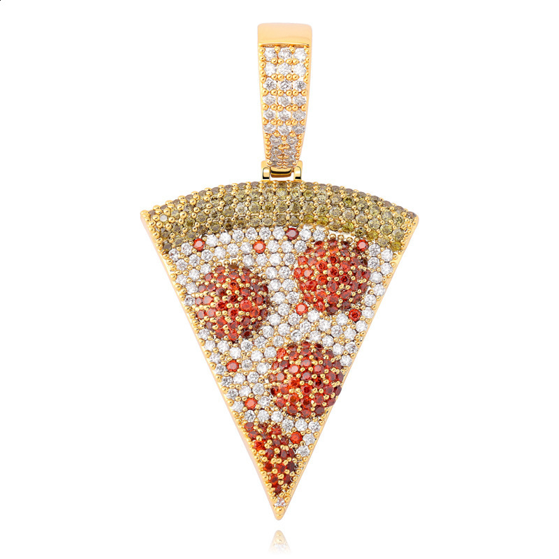 Pizza Personality Solid Pendant Colorful Zircon Hip Hop Necklace Gold Jewelry 221109
