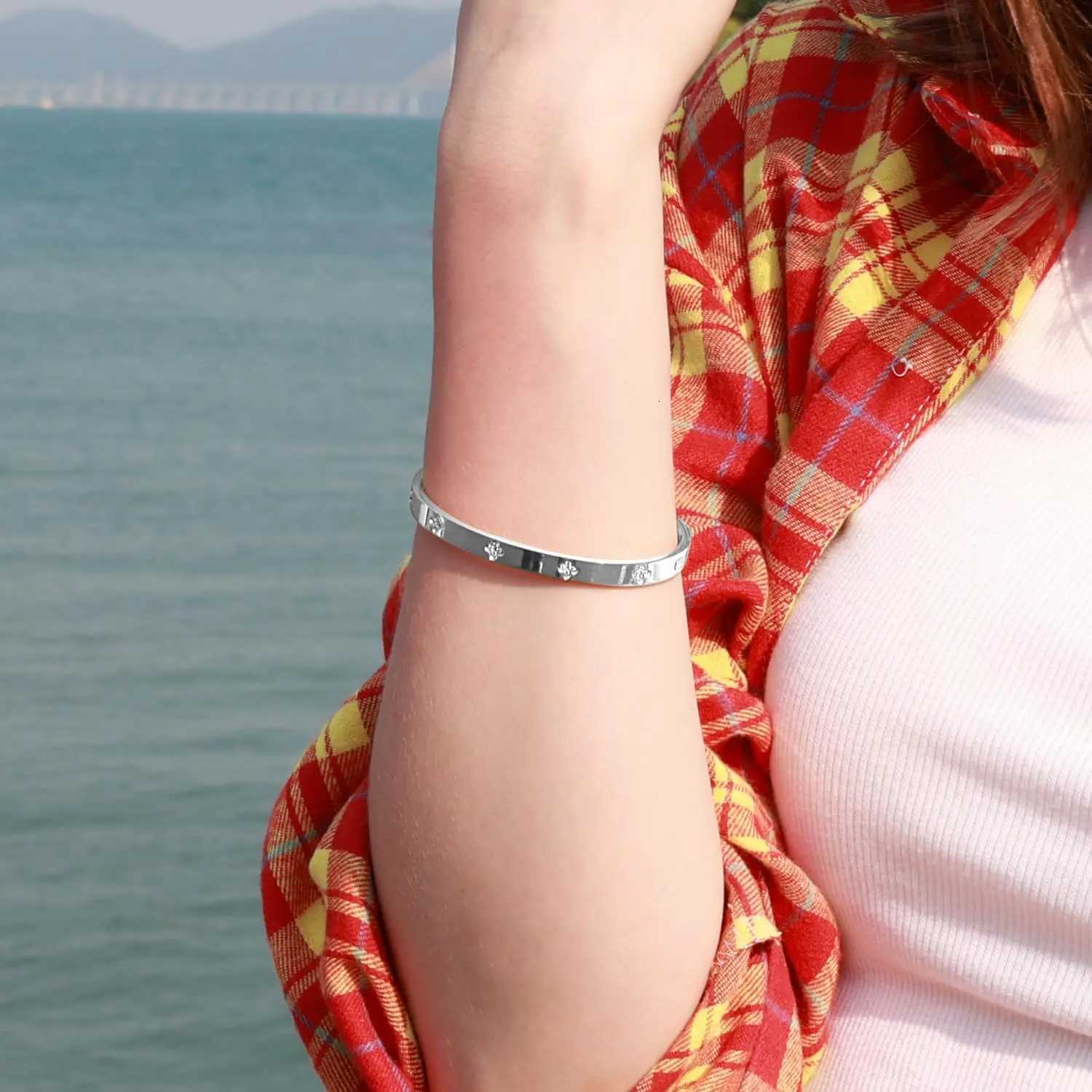 Premium Stainless Steel Bangle for Women with Cubic Zirconia Inlay Stacking Lucky Jewelry H260323 - view 7