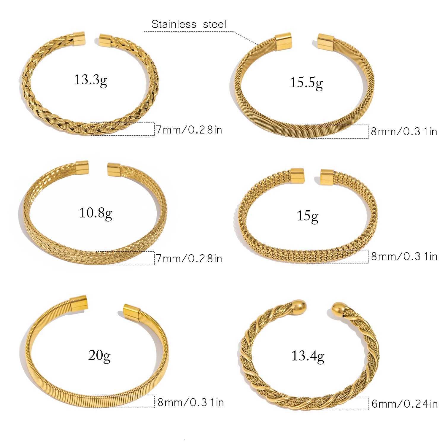 Woven for Women Adjustable Open-End Bangle 18K Gold Plated Stainless Steel Delicate Hypoallergenic Jewelry Gift Idea H260323 - view 7