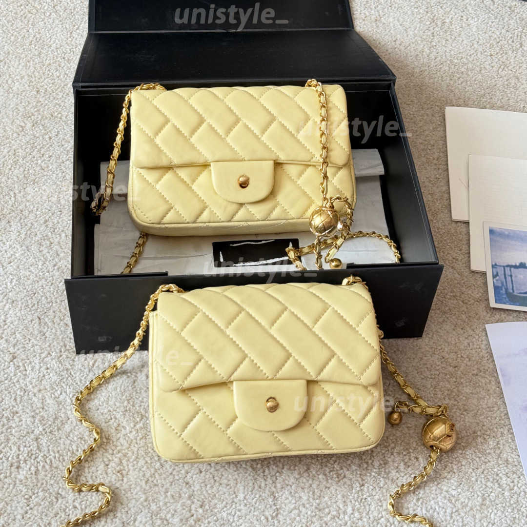 Designer Shoulder Bag Yellow Genuine Leather Bags Gold Ball Lady Purse Luxury Brand Handbag Black Brown Color Purse sac W797