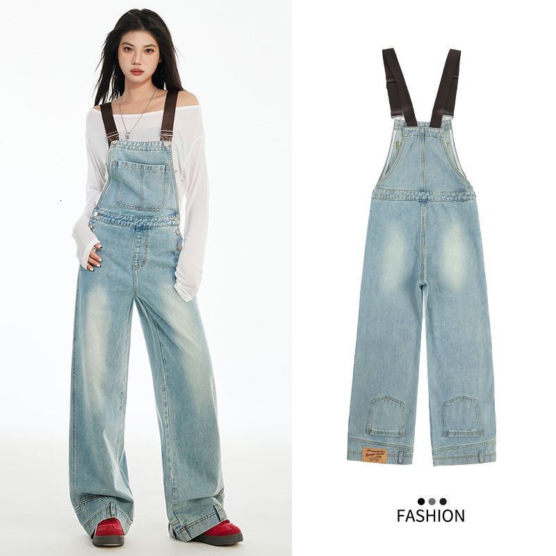 Workwear-style Overalls With A Youthful Look Wide-leg Slimming Jeans For Women Spring New Model Single-shoulder Design Designer Pants With A Stylish Hemline
