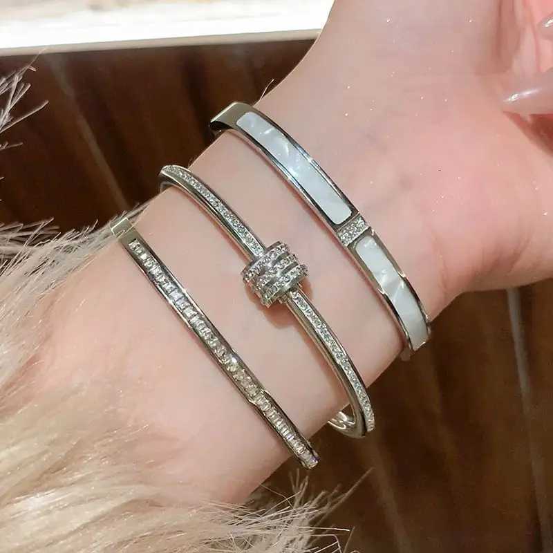 Titanium Steel Gold Silver Color Bangles for Women Girls Trend Waterproof Jewelry Luxury Sparkling Zircon Bangle H260323 - view 7