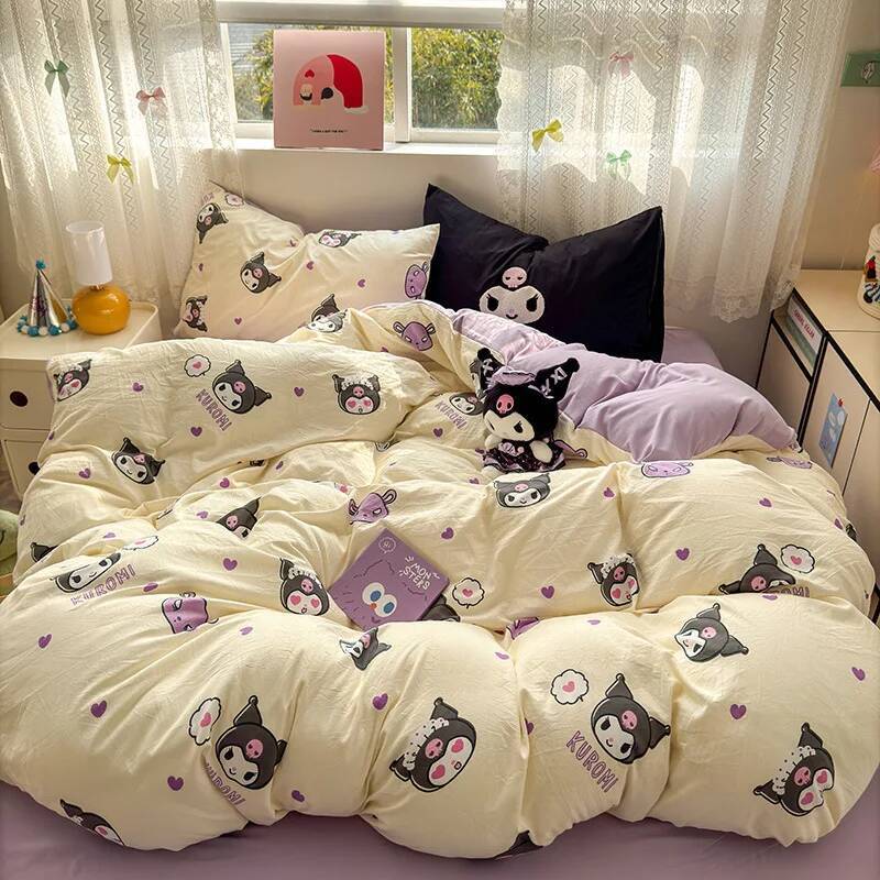 4Pcs/Set Hello Kitty Four piece duvet set Sanrio Cute Anime Cartoon Creative Home Dormitory Bed Sheet Pillowcase Kawaii Three Piece Set