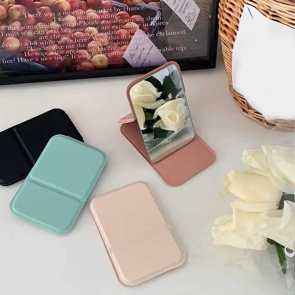 Mini Pocket Size PU Makeup Mirror High-Resolution Folding Mirror Fold Desktop Lighted Supplies Portable Solid Color Items H260324