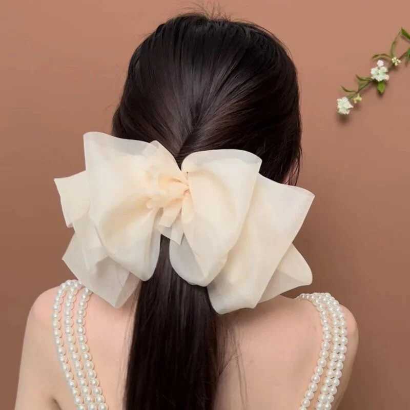 New Bow Hairpin for Women Cute Satin Fabric Hair Clip Korean Chiffon Ponytail Oversized Multilayer Hairpin Hair Accessories H260324