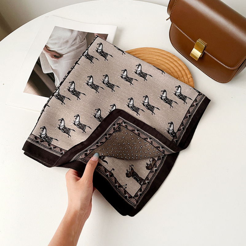 Simple Style 70 Cm Herringbone Pattern Small Square Scarf Collection Silk Scarf Designer Shawl Wrap-around Scarf Elegant And Luxurious Combination