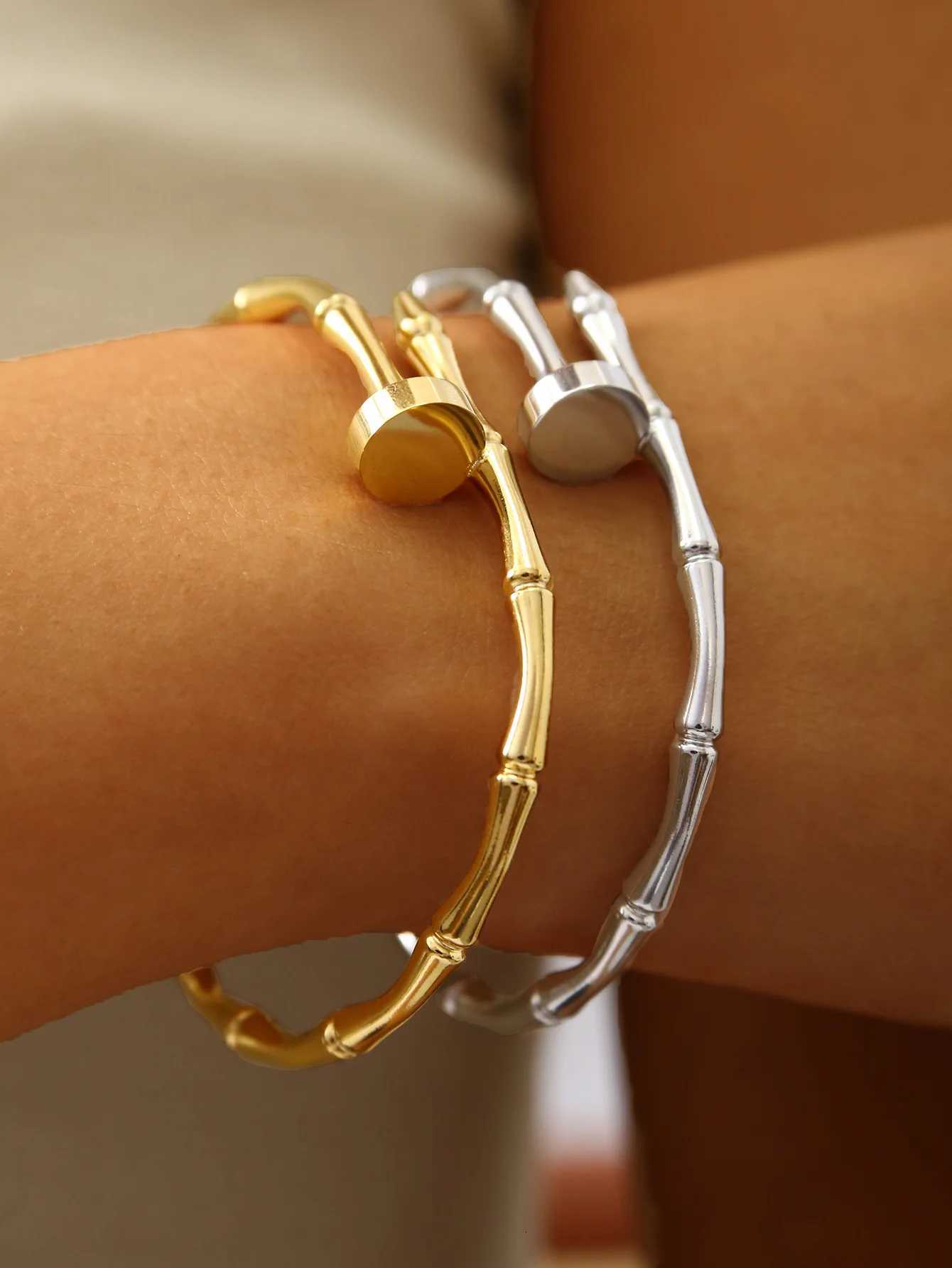 Western Personality Simple Fashion Charm High-Level Sense Of Stainless Steel 18K Gold-Plated Bamboo Female H260323 - view 3