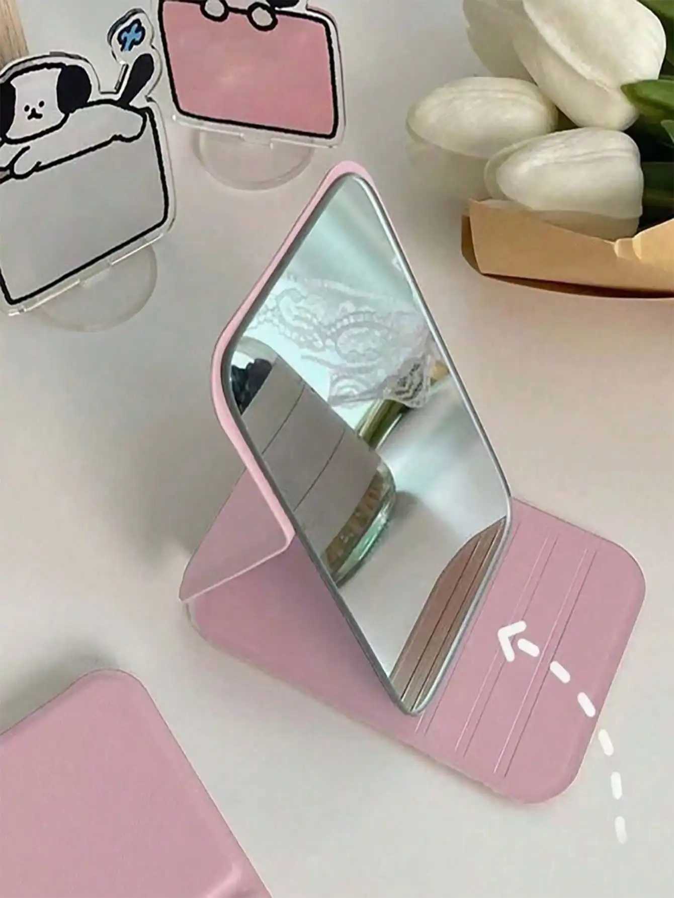 1PC Portable Makeup Mirror Made Of Polyurethane Leather Foldable Travel Mirror Suitable As Gift Travel Essential Cosmetics H260324