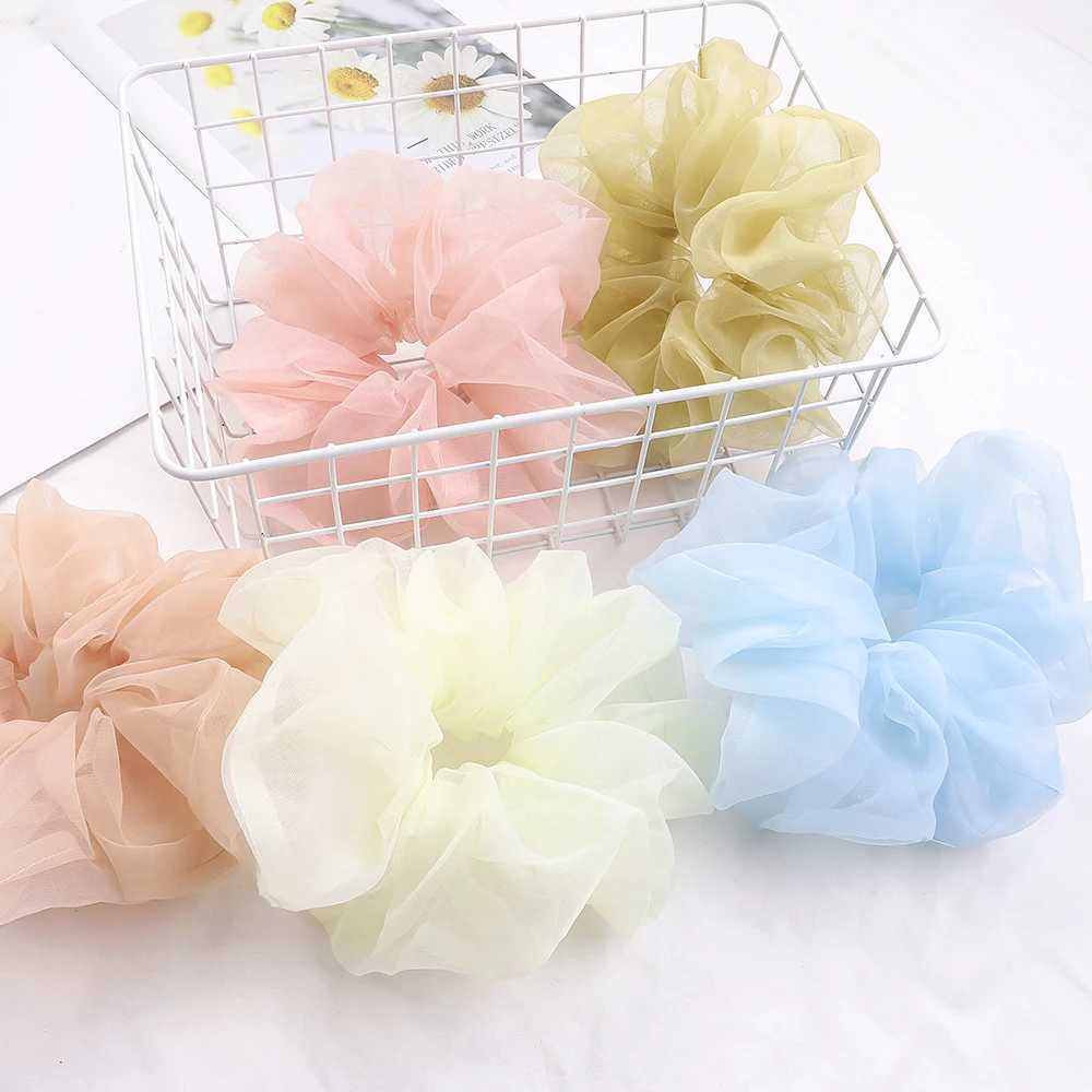 1 piece of oversized mesh large intestine hair ring with flower bud and bright organza large intestine ring for women H260324