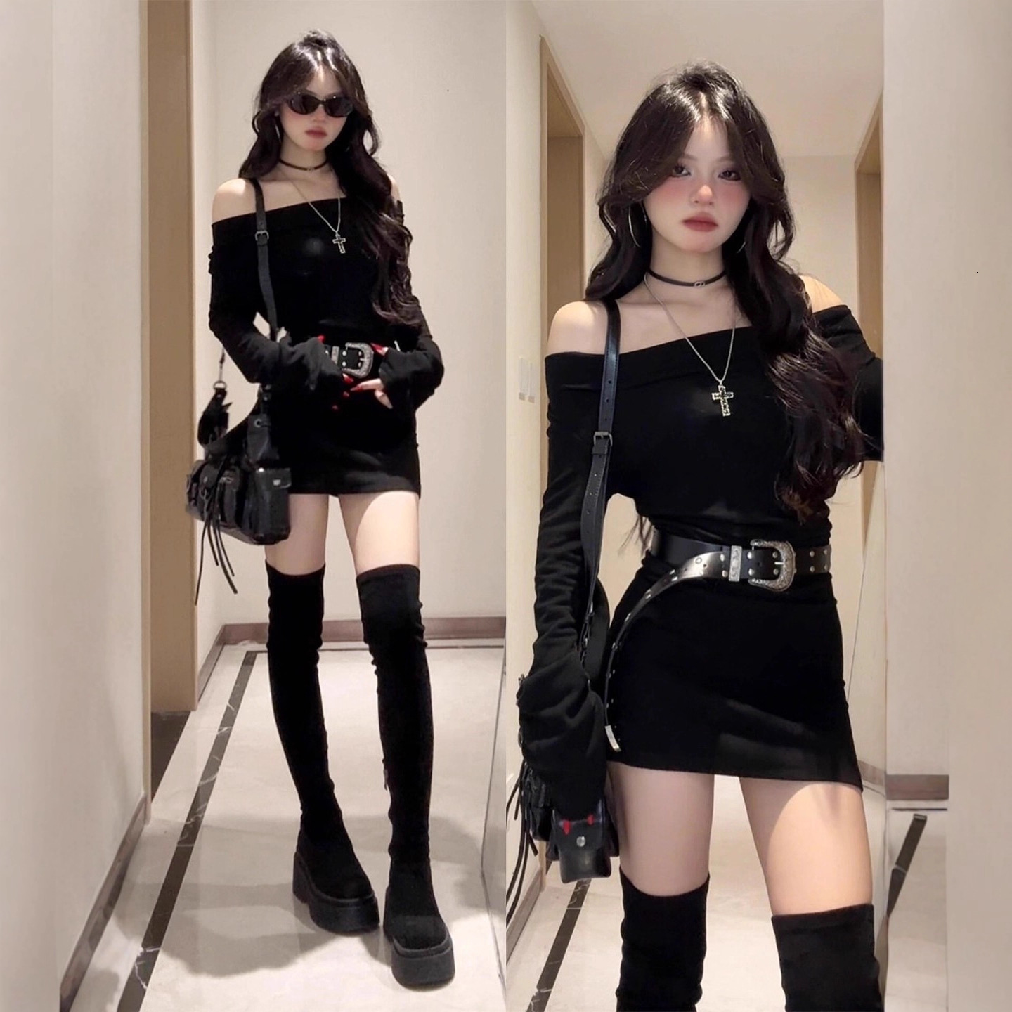 French-style Black Off-shoulder Dress For Designer Dress Women Early Autumn New Popular Model Petite And Charming Short Dress
