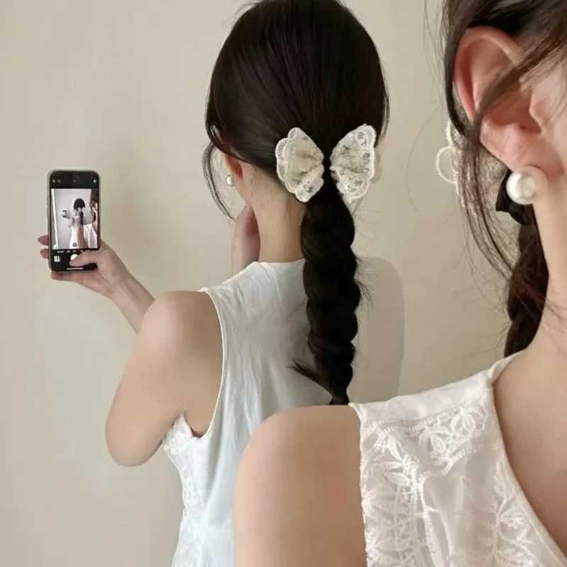 Elegant Lace Bow Hair Band For Women Girls Sweet Hair Ornament Scrunchie Hair Tie Rubber Band Hair Rope Fashion Hair Accessories H260324