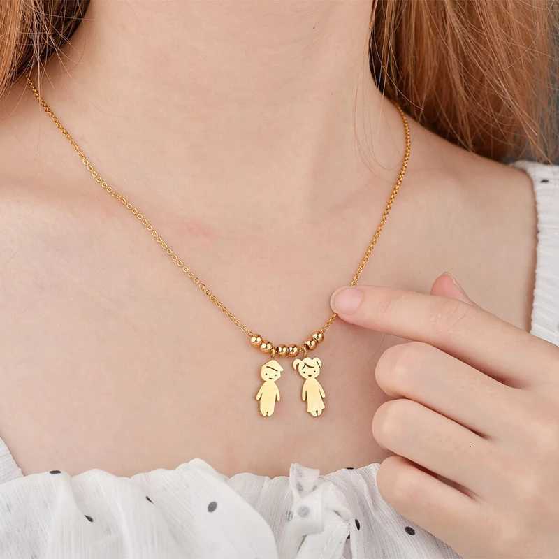 Letdiffery New Child Engraved Name Necklace Personalized Stainless Steel Boy Girl Kids Pendant Necklace Women Date Beads Family H260324 - view 5