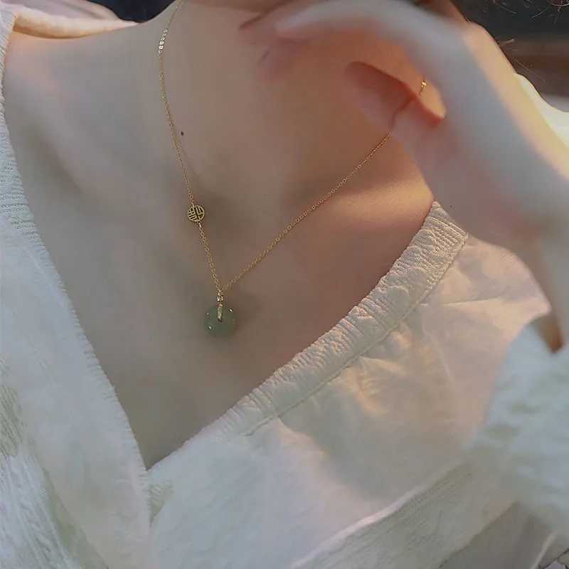 VENTFILLE Elbow Bead Chain Hetian Jade Necklace for Women Girl Gift Fresh Temperament Ins Fashion Peace appiness Jewelry H260324 - view 3