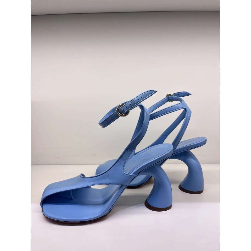 European And American New Style Irregular High Heels Asymmetric Half Covered Strap Square Toe Clip Toe Large Size Roman Sandals