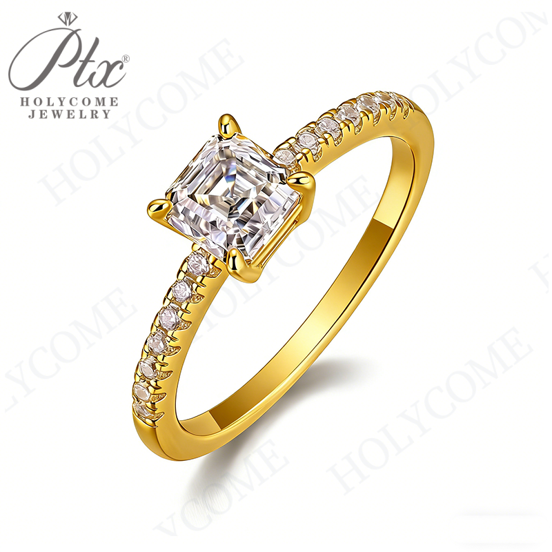 Promise Asscher cut 1ct Moissanite Simulated Diamond Ring 925 Sterling Silver Engagement Wedding Rings for Women Jewelry Christmas Gift